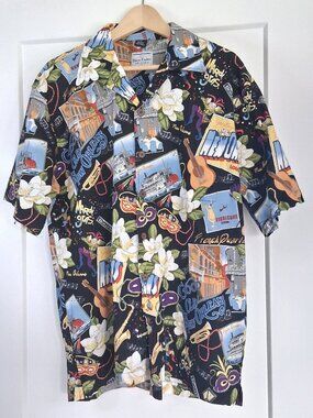 David Carey Originals New Orleans Mardi Gras Camp Shirt Mens Large Cotton Rayon